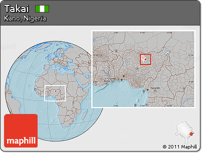 Gray Location Map of Takai, highlighted parent region, within the entire country, hill shading