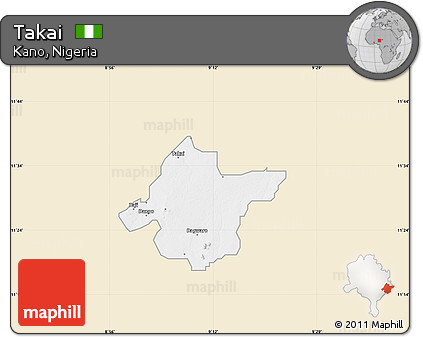 Classic Style Map of Takai, single color outside