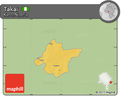Savanna Style Map of Takai, single color outside