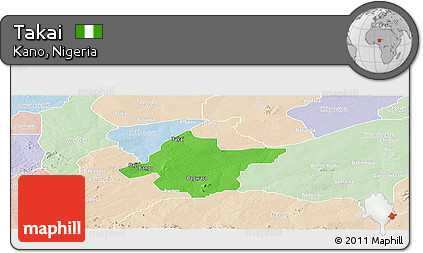 Political Panoramic Map of Takai, lighten
