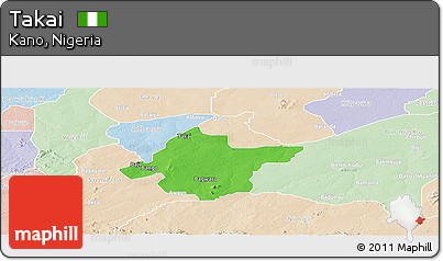 Political Panoramic Map of Takai, lighten