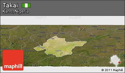 Satellite Panoramic Map of Takai, darken