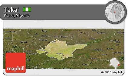 Satellite Panoramic Map of Takai, darken