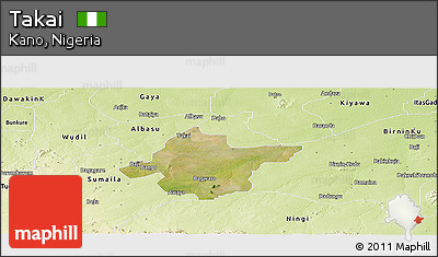 Satellite Panoramic Map of Takai, physical outside
