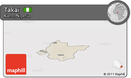 Shaded Relief Panoramic Map of Takai, single color outside