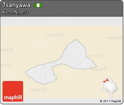 Classic Style 3D Map of Tsanyawa, single color outside