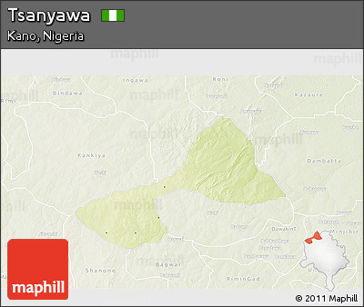 Physical 3D Map of Tsanyawa, lighten