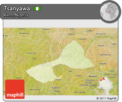 Physical 3D Map of Tsanyawa, satellite outside