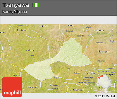 Physical 3D Map of Tsanyawa, satellite outside