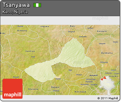 Physical 3D Map of Tsanyawa, satellite outside
