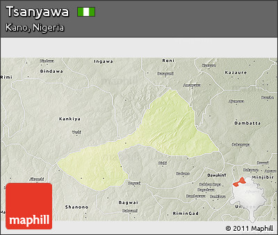 Physical 3D Map of Tsanyawa, semi-desaturated