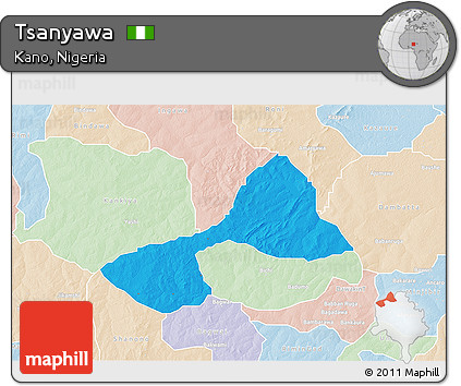 Political 3D Map of Tsanyawa, lighten