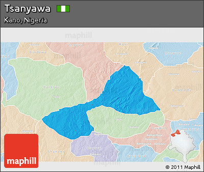 Political 3D Map of Tsanyawa, lighten