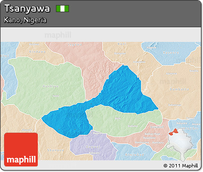 Political 3D Map of Tsanyawa, lighten
