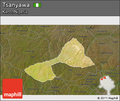 Satellite 3D Map of Tsanyawa, darken