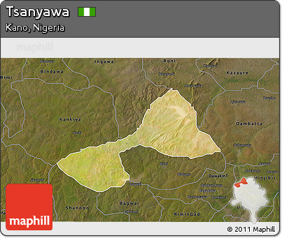 Satellite 3D Map of Tsanyawa, darken