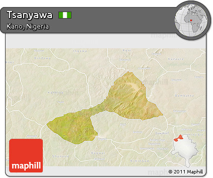 Satellite 3D Map of Tsanyawa, lighten