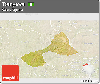 Satellite 3D Map of Tsanyawa, lighten