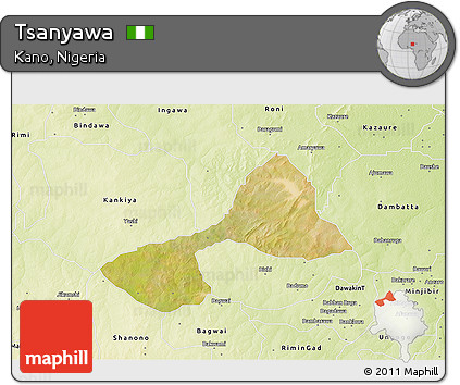 Satellite 3D Map of Tsanyawa, physical outside