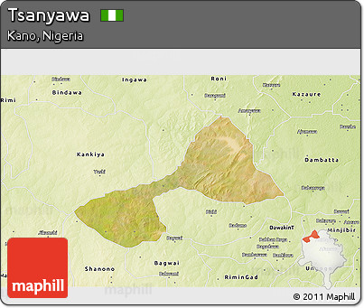 Satellite 3D Map of Tsanyawa, physical outside