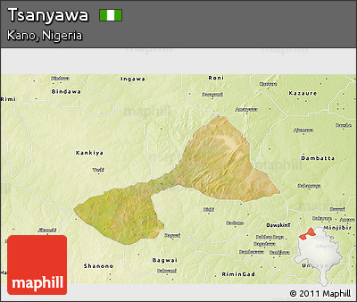 Satellite 3D Map of Tsanyawa, physical outside