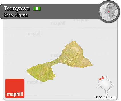 Satellite 3D Map of Tsanyawa, single color outside