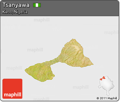 Satellite 3D Map of Tsanyawa, single color outside