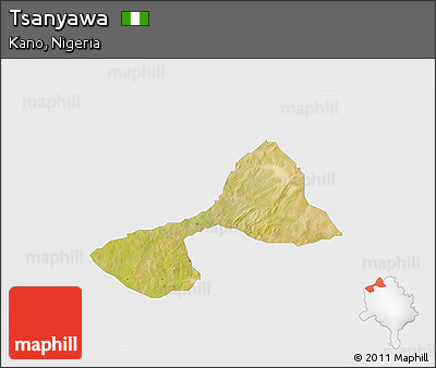 Satellite 3D Map of Tsanyawa, single color outside