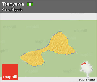 Savanna Style 3D Map of Tsanyawa, single color outside