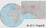 Gray Location Map of Tsanyawa, within the entire country, hill shading