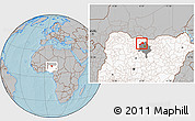 Gray Location Map of Tsanyawa, highlighted country, highlighted parent region, hill shading