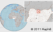 Gray Location Map of Tsanyawa, highlighted country, hill shading