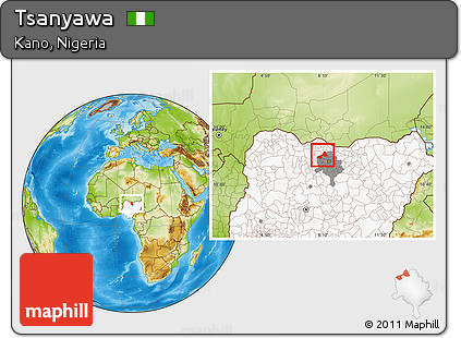 Physical Location Map of Tsanyawa, highlighted country, highlighted parent region