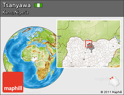 Physical Location Map of Tsanyawa, highlighted country, highlighted parent region