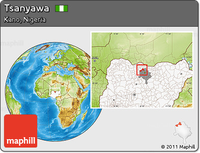 Physical Location Map of Tsanyawa, highlighted country, highlighted parent region