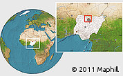 Satellite Location Map of Tsanyawa, highlighted country, highlighted parent region, within the entire country