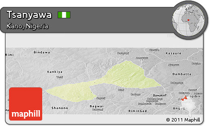 Physical Panoramic Map of Tsanyawa, desaturated