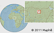 Savanna Style Location Map of Wudil, highlighted parent region, hill shading