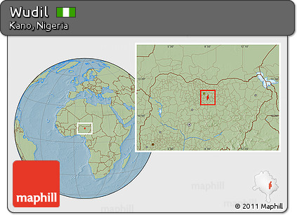 Savanna Style Location Map of Wudil, hill shading