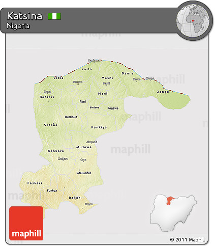Physical 3D Map of Katsina, cropped outside