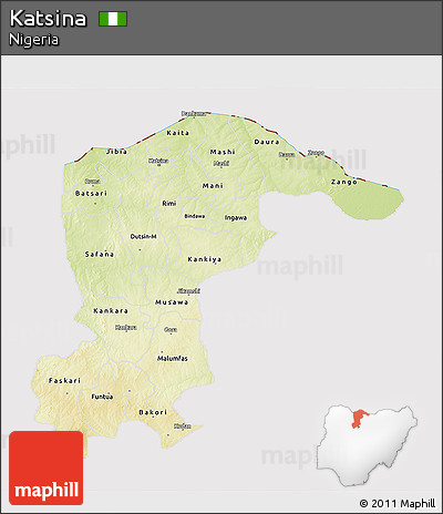 Physical 3D Map of Katsina, cropped outside