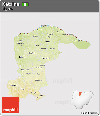 Physical 3D Map of Katsina, cropped outside
