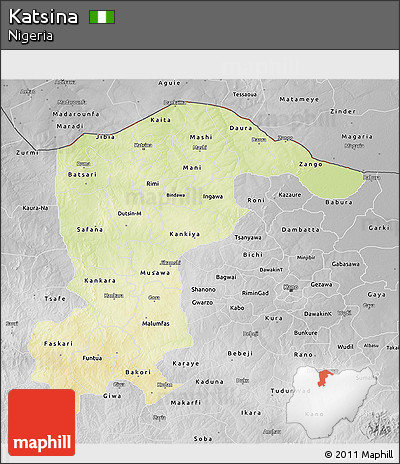 Physical 3D Map of Katsina, desaturated