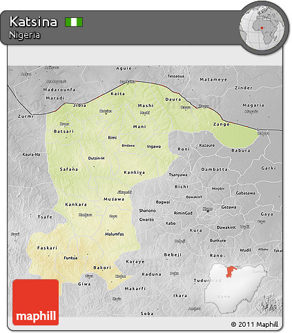 Physical 3D Map of Katsina, desaturated