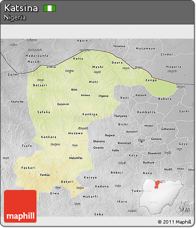 Physical 3D Map of Katsina, desaturated