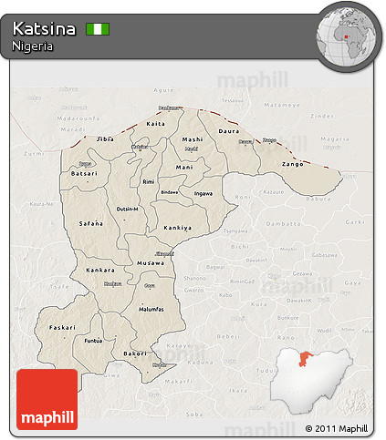 Shaded Relief 3D Map of Katsina, lighten