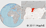Gray Location Map of Katsina, highlighted country, hill shading