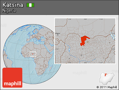 Gray Location Map of Katsina, hill shading