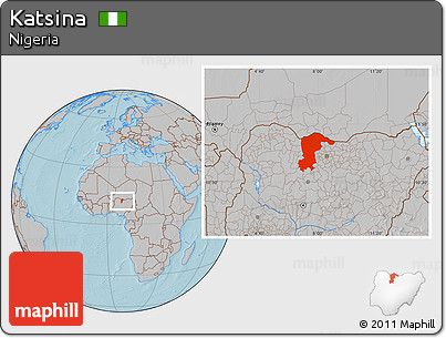 Gray Location Map of Katsina, hill shading