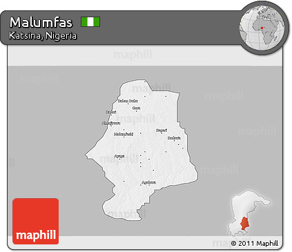 Gray 3D Map of Malumfas, single color outside